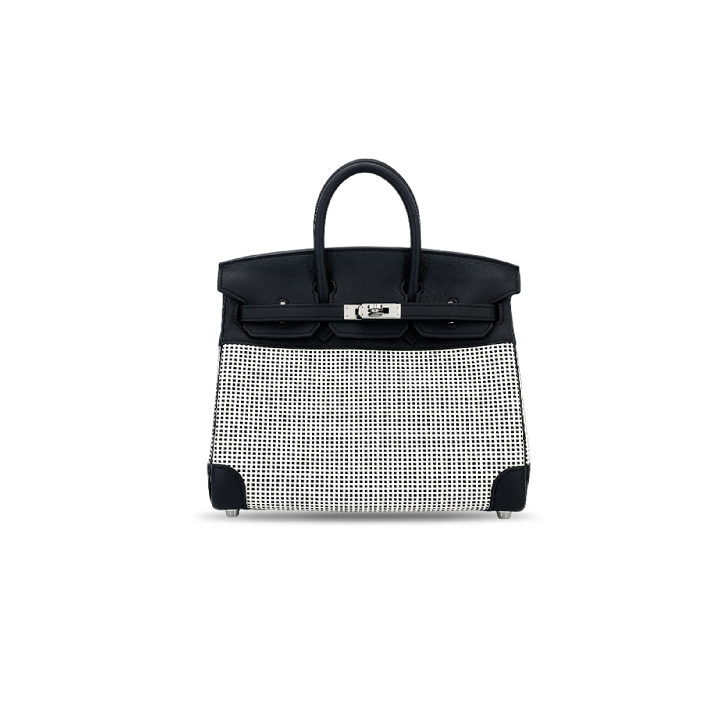 HERMÈS MASTER QUADRILLE BIRKIN 30 BLACK SWIFT AND ECRU TOILE PALLADIUM HARDWARE (30*23*15cm)